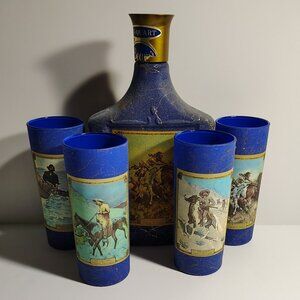 Jim Beam High ball set of 4 + Bottle Charles Russell and Frederic Remington VTG